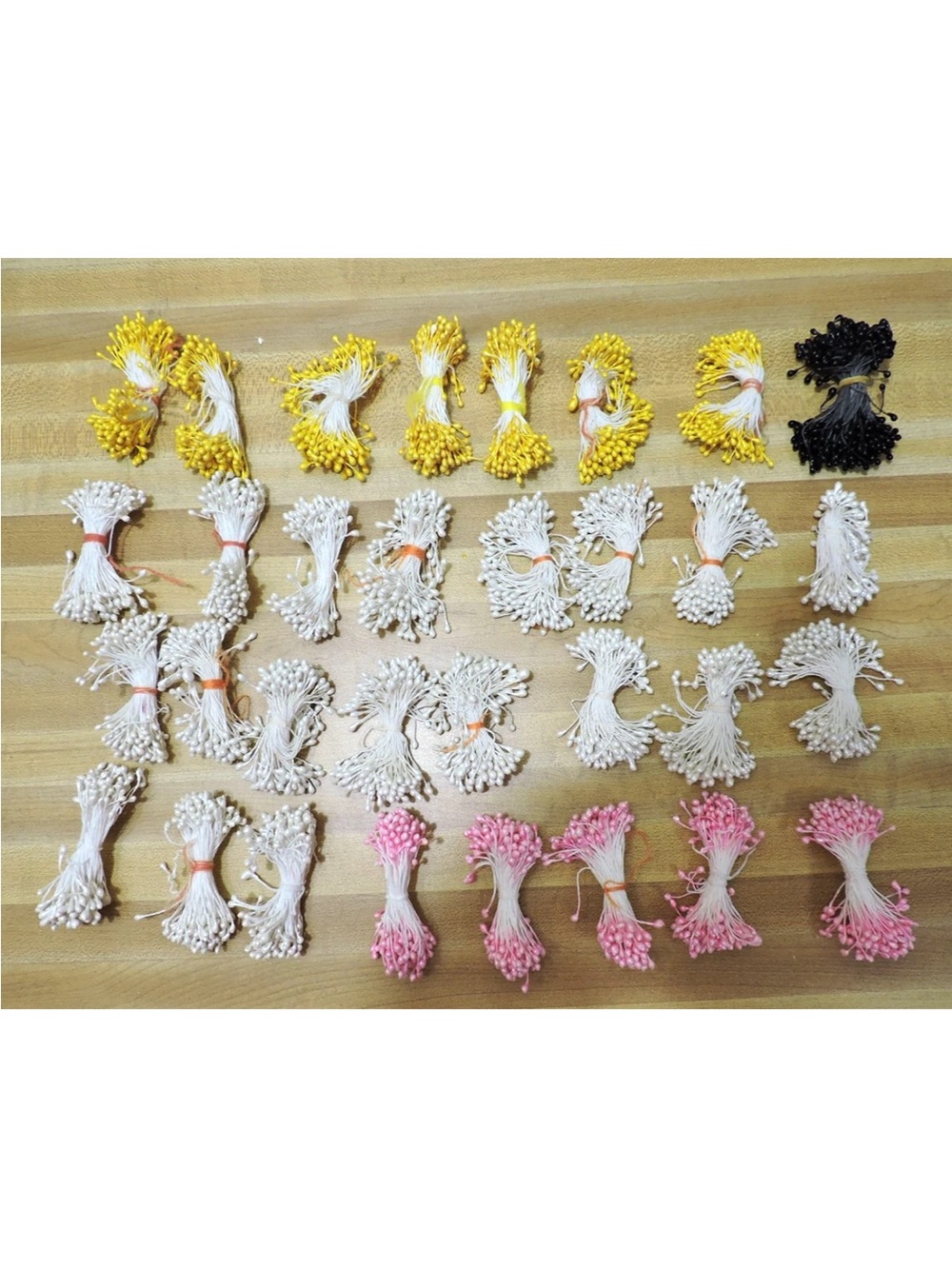 Millinery Flower Stamen 32 bunch Lot 7 Yellow, 1  Black, 19 White, & 5 Pink
